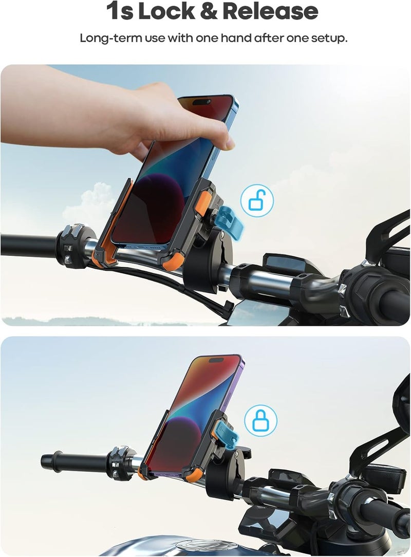 Lamicall Motorcycle Phone Mount Holder - [Camera Friendly] [1s Lock] Bike Phone Holder Handlebar Clamp, Bicycle Scooter Phone Clip, for iPhone Air, 17, 16, 15 Pro Max, Galaxy, 4.7-7" Phones, Orange - Image 4